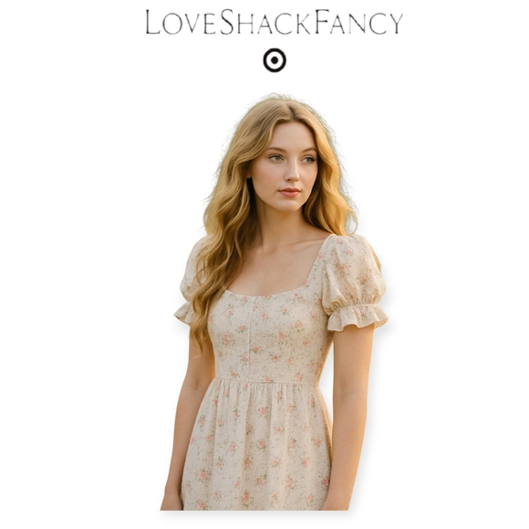LoveShackFancy x Target Eyelet Midi Dress Pastel Puff Sleeve Fairycore XL Cotton - Picture 1 of 13